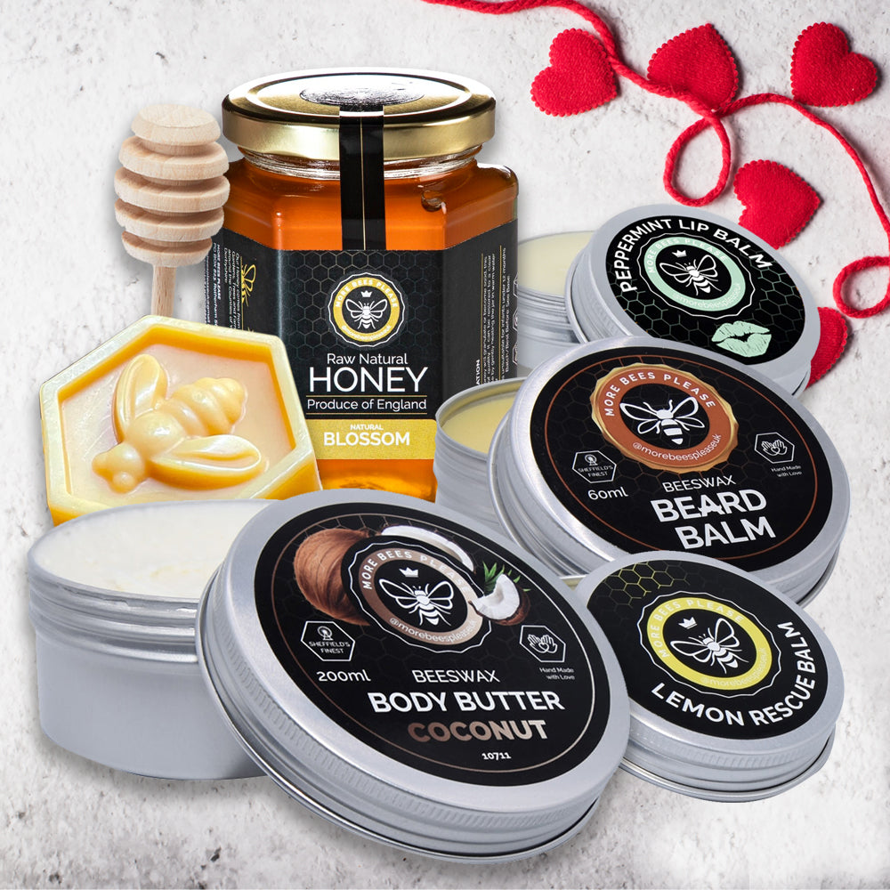 Men's beeswax grooming gift set with skincare products in a box