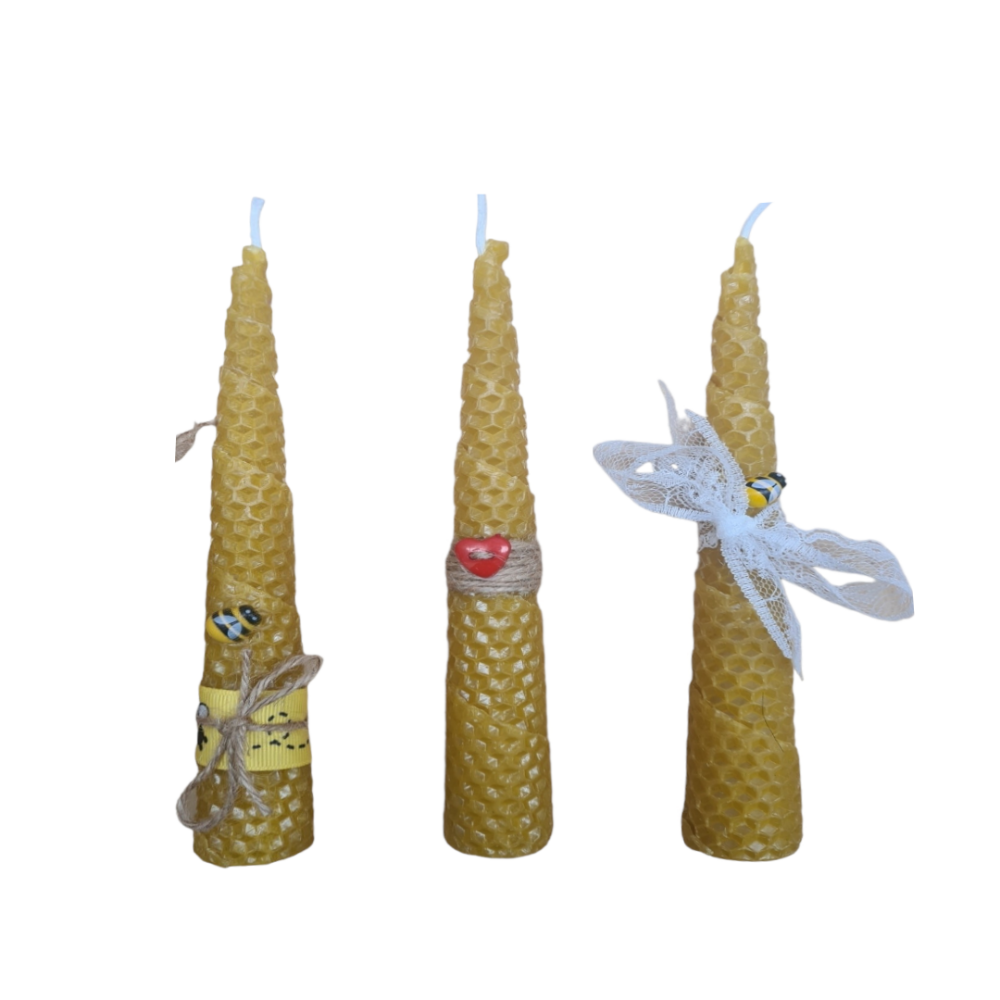 Medium hand rolled beeswax candle from a honeycomb sheet