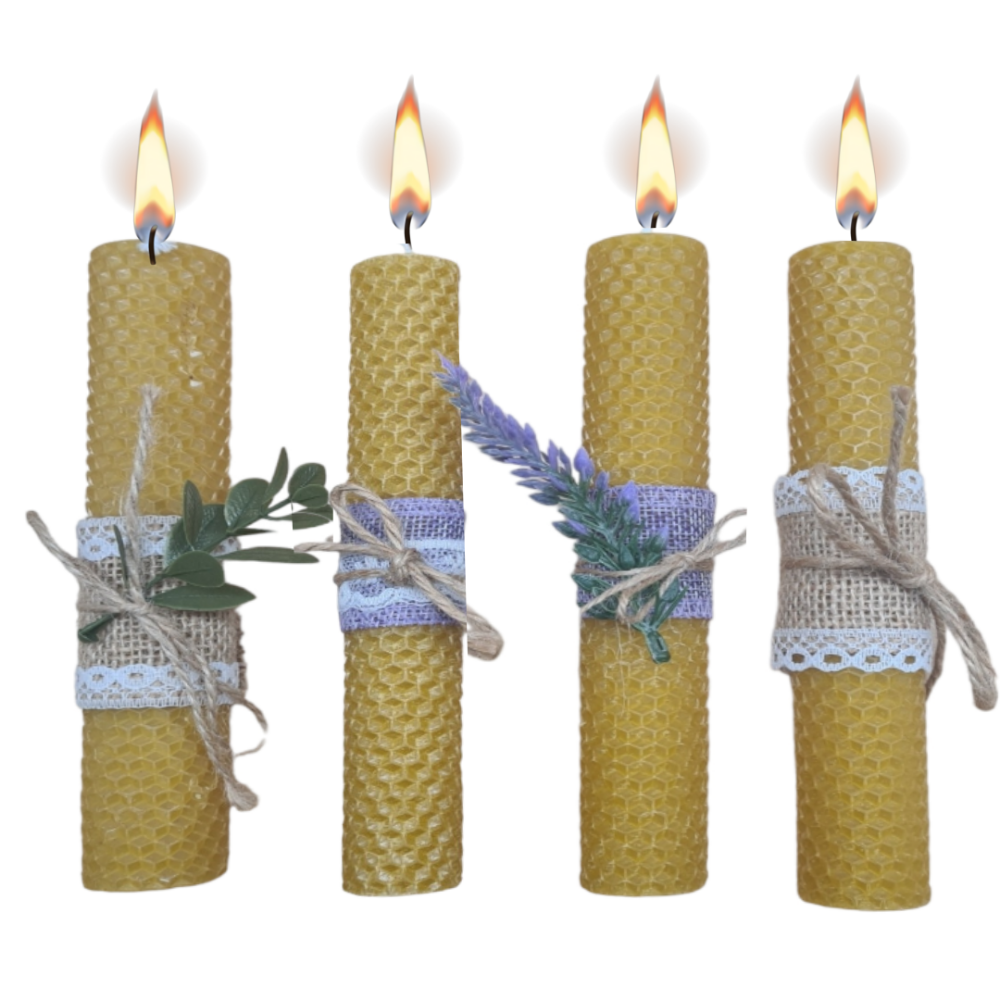 Large hand rolled beeswax candles made from honeycomb sheets
