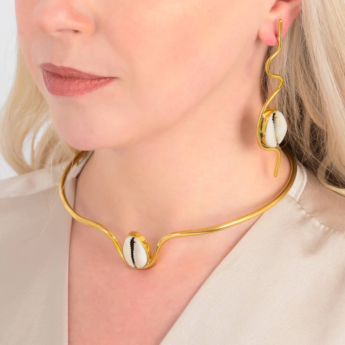 Cowrie Shell Recycled Brass Adjustable Choker