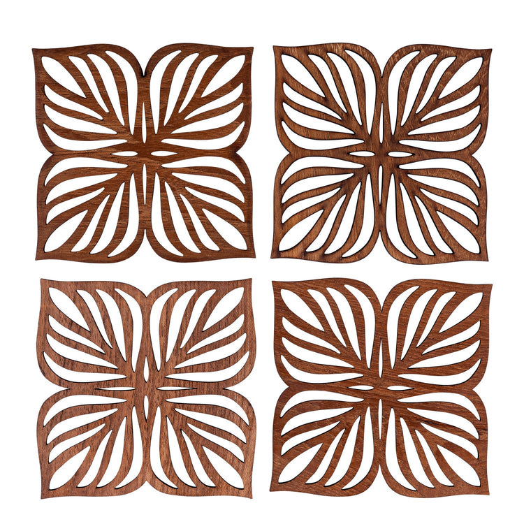 Botanical Upcycled Teak Wood Coasters - Set of 2 or 4