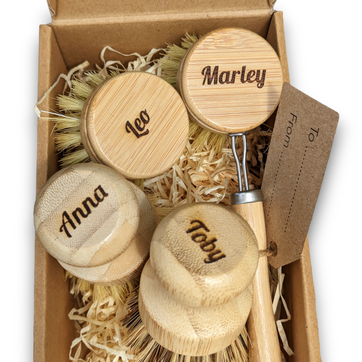 Personalised Bamboo Dish Brush Gift Set | Zero-Waste Kitchen Gift