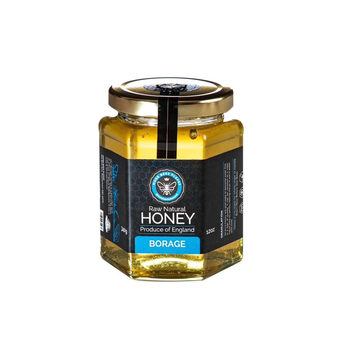 Jar of raw borage honey, pale and lightly set