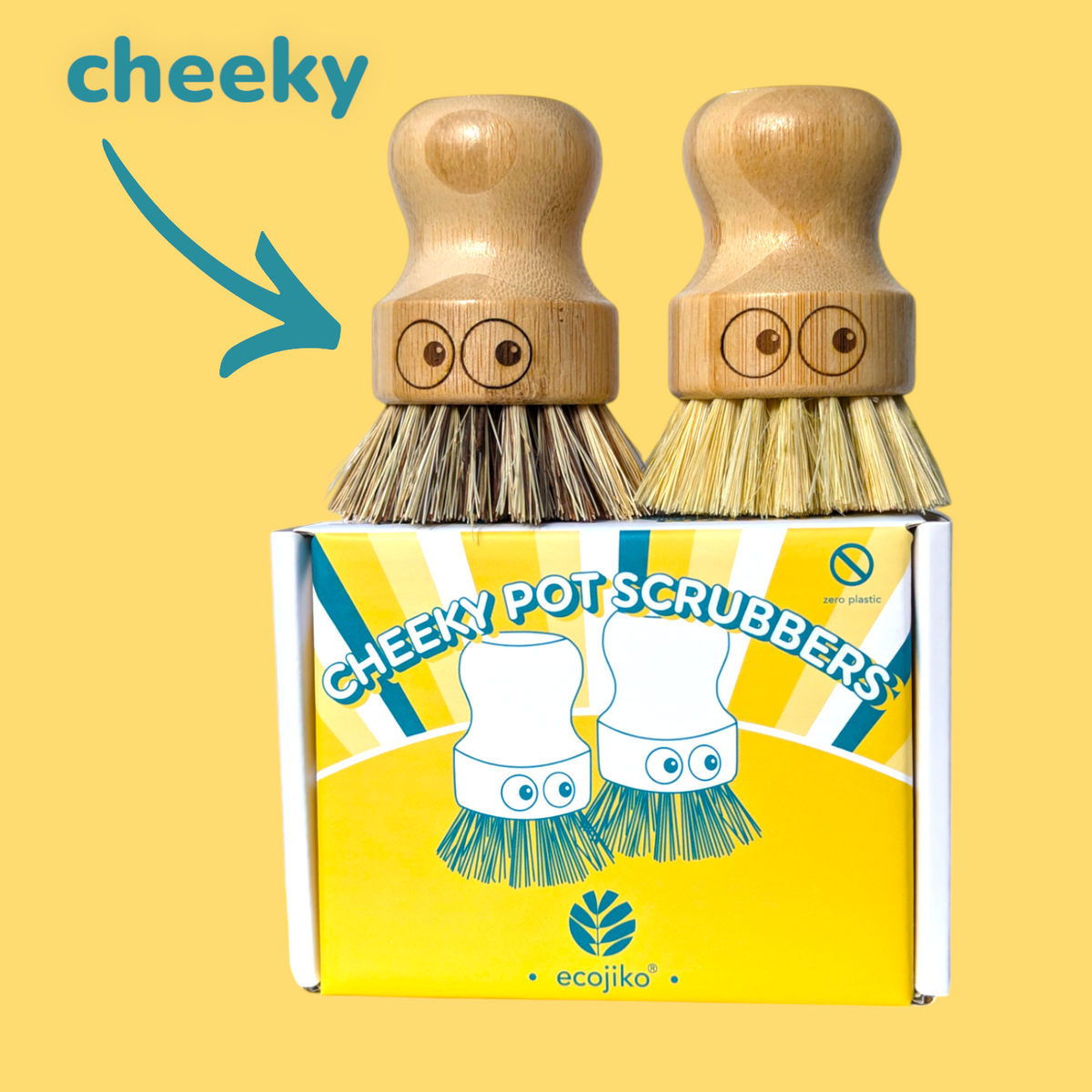 Sustainable Bamboo Cheeky Pot Scrubbers | Natural Wooden Quirky Kitchen Washing Up Cleaning Scrubbing Brushes