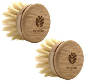 Wooden Dish Brush Replacement Heads | Bamboo and Plant Based Bristles Replaceable Heads (2 pack)