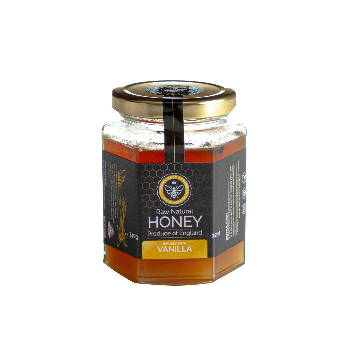 Jar of raw British honey infused with vanilla