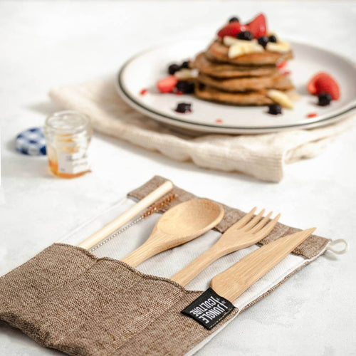 Bamboo Cutlery Set - Brown bag